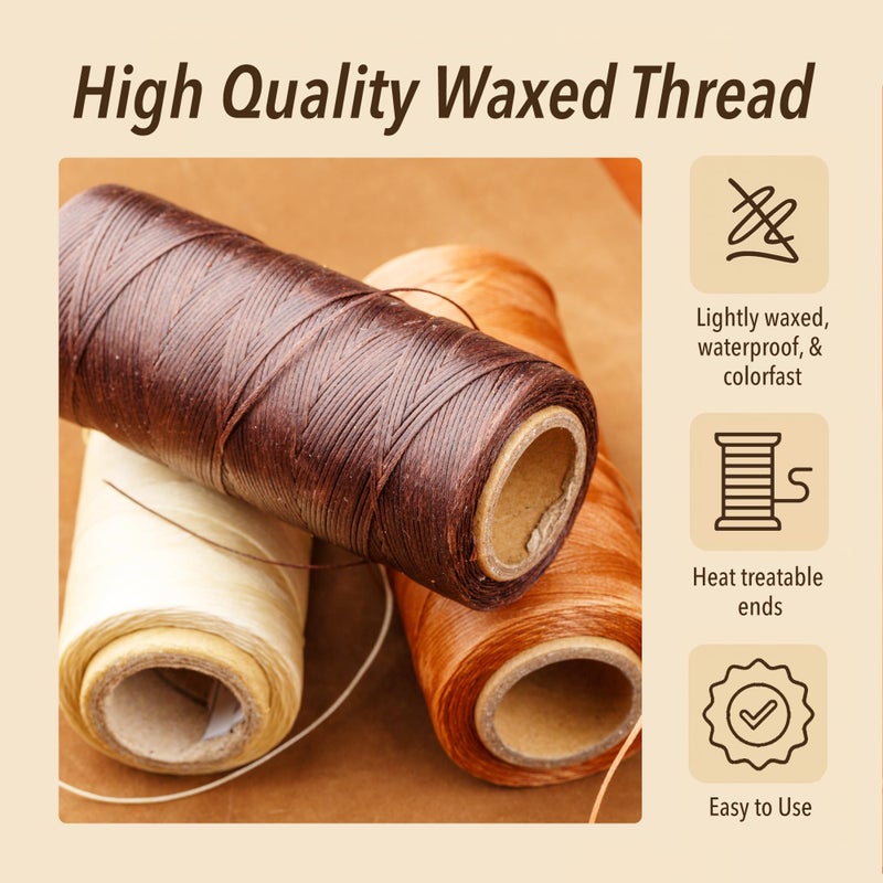 Mandala Crafts Purple Flat Waxed Thread for Leather Sewing - 197 Yds 210D 1mm Polyester Leather Thread String Waxed Cord for Leatherwork, Beading, Bookbinding, Hand Stitching - Image 4